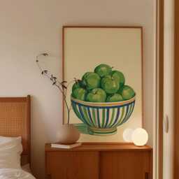 Green Apple Still Life Print, Fruit Bowl Wall Art, Kitchen Poster - thumbnail 2
