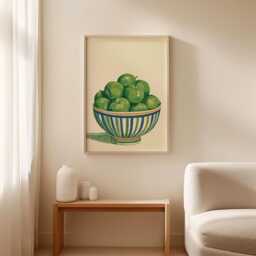 Green Apple Still Life Print, Fruit Bowl Wall Art, Kitchen Poster - thumbnail 3