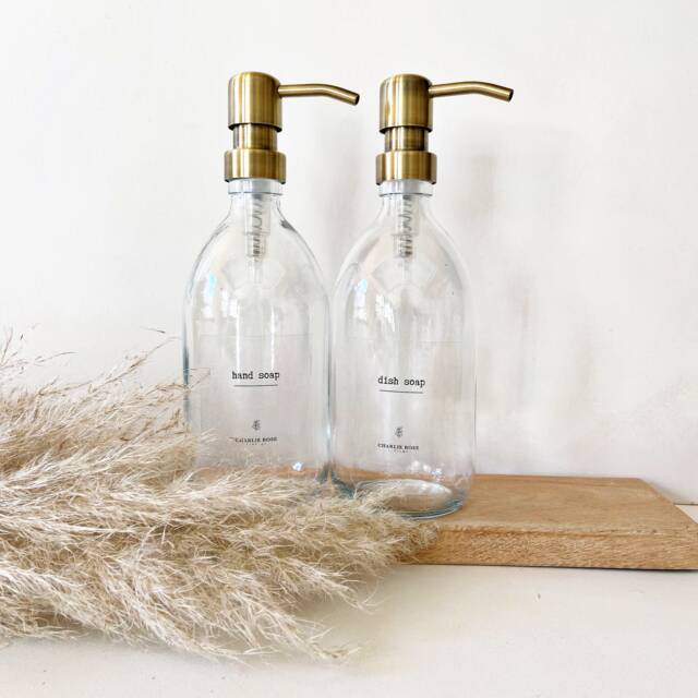 Refillable Glass Soap Dispenser Set Amber Or Clear, Scandi Style - image 1