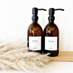 Refillable Glass Soap Dispenser Set Amber Or Clear, Scandi Style - thumbnail 2