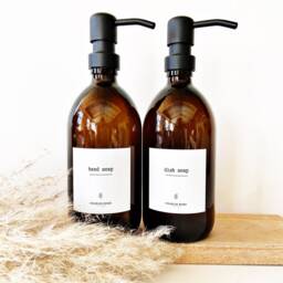 Refillable Glass Soap Dispenser Set Amber Or Clear, Scandi Style - thumbnail 3