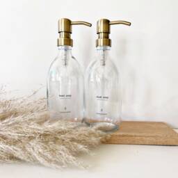 Refillable Glass Soap Dispenser Set Amber Or Clear, Scandi Style