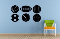 Set Of Six Sport Balls Soccer Baseball Volleyball Tennis Football Basketball Wall Room Vinyl Mural Art Decor Decal Sticker L1660 - thumbnail 1