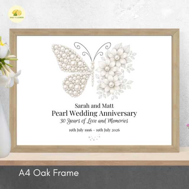Personalised 30Th Wedding Anniversary Framed Print Pearl Gift - A4 Or A3 Size - image 1