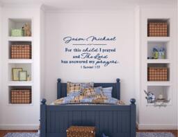 Personalized For This Child I Have Prayed & The Lord Has Answered My Prayers, Boy 1 Samuel 127 ... Vinyl Decal, Sticker, Wall Words - thumbnail 1