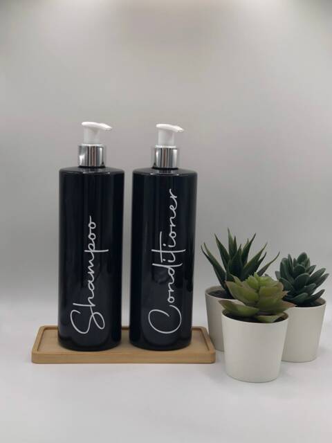 Personalised Black Tubular Soap Dispenser Bottle With White/Silver Pump 250Ml & 500Ml - image 1