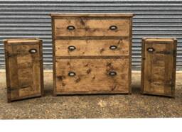 Up-Cycled Bedroom Set A Rustic Chest Of Draws & Pair Bedside Cabinets - For Delivery Charge Info See Description