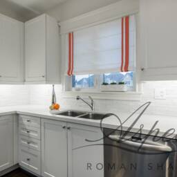 Custom White Roman Shade With Tangerine Border, Chain Mechanism - thumbnail 3