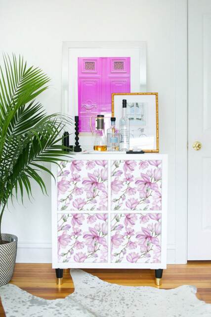 Decals For Kallax/Expedit, Ikea, Retro Magnolias. Pattern, Pink, Sticker, Furniture Decor, Ikea Hack, Self Adhesive, Decal #4Ka - image 1