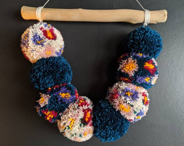 Floral Pom Garland - Handmade Driftwood Wall Hanging - image 1