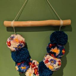 Floral Pom Garland - Handmade Driftwood Wall Hanging - thumbnail 2