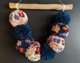 Floral Pom Garland - Handmade Driftwood Wall Hanging - thumbnail 1