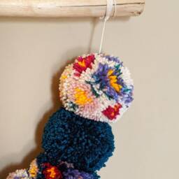 Floral Pom Garland - Handmade Driftwood Wall Hanging - thumbnail 3