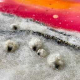 Original Mixed Media Textile Art, Snowy Fields With Grazing Sheep Under A Morning Sunrise Sky - thumbnail 2