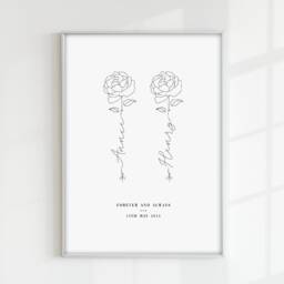 Personalised Couple Rose Print Engagement Gift, Valentine's Day - A4 - thumbnail 2