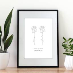 Personalised Couple Rose Print Engagement Gift, Valentine's Day - A4 - thumbnail 3