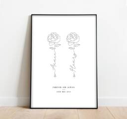 Personalised Couple Rose Print Engagement Gift, Valentine's Day - A4 - thumbnail 1