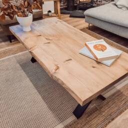 Rita Waney/Live Edge Coffee Table With Cross Metal Legs Pine Handmade Handcrafted - thumbnail 2