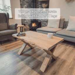 Rita Waney/Live Edge Coffee Table With Cross Metal Legs Pine Handmade Handcrafted - thumbnail 4