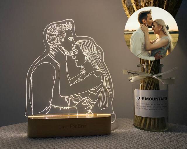 Personalized 3D Photo Lamp, Engraving, Lamp Night Light, Custom Line Art Lamp, Wedding Gift, Mother's Day Gift For Her - image 1