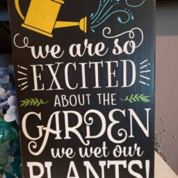 Garden Wood Sign We're So Excited About Our We Wet Plants Rustic Large Primitive Wall Hanging Decor Watering Can - thumbnail 3