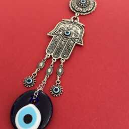 Classic Hamsa Hand Wall Hanging With Evil Eye, Protection Amulet, Of Fatima Decor, Turkish Nazar Bead, Home Luck Charm, Boho Art - thumbnail 2