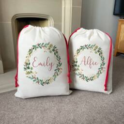 Personalised Christmas Sack - Linen Wreath, Family Toy - thumbnail 2