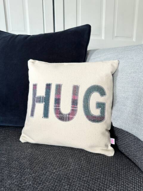 Hug Scatter Cushion - Gift Tweed Applique Get Well Thinking Of You - image 1