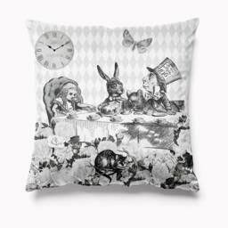Alice in Wonderland Cushion Velvet Black & White 45cm X Cushions Pillows Limited Edition Tea Party - Home Decor Mad Hater Rabbit Hare - thumbnail 1