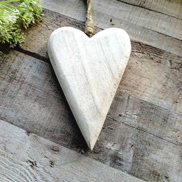Olive Natural Wooden Hanging Heart Decoration - The Home & Hearts Shop Rustic Wall Decor Shabby Wedding Gift Christmas - image 1