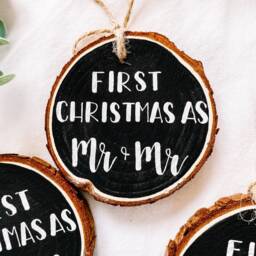First Christmas Married - Hand Painted Wood Ornament Mr Mrs Newlyweds - thumbnail 3