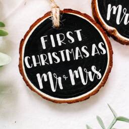 First Christmas Married - Hand Painted Wood Ornament Mr Mrs Newlyweds - thumbnail 2