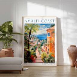 Amalfi Coast Travel Poster, Print, Positano Italy Italian Coastal Decor, Mediterranean Print - thumbnail 3
