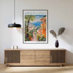 Amalfi Coast Travel Poster, Print, Positano Italy Italian Coastal Decor, Mediterranean Print - thumbnail 1