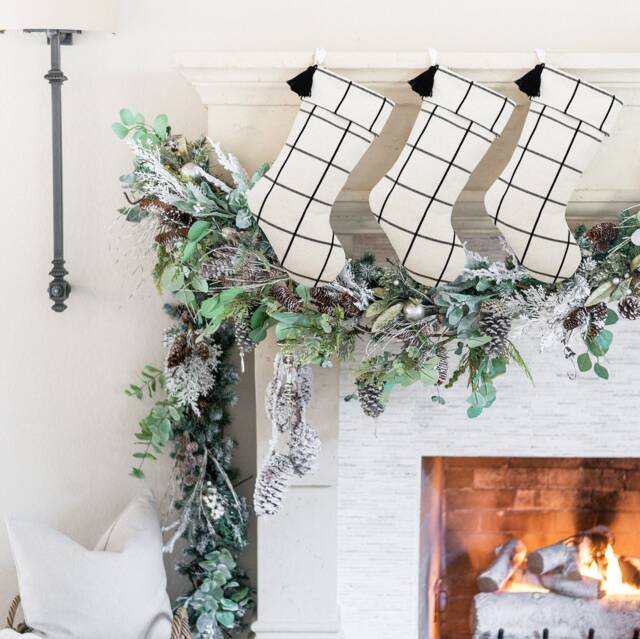 Customizable Christmas Stocking - Personalized Family Stockings Black & White Xmas Farmhouse Window Pane - image 1