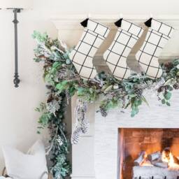 Customizable Christmas Stocking - Personalized Family Stockings Black & White Xmas Farmhouse Window Pane - thumbnail 1