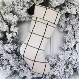 Customizable Christmas Stocking - Personalized Family Stockings Black & White Xmas Farmhouse Window Pane - thumbnail 2