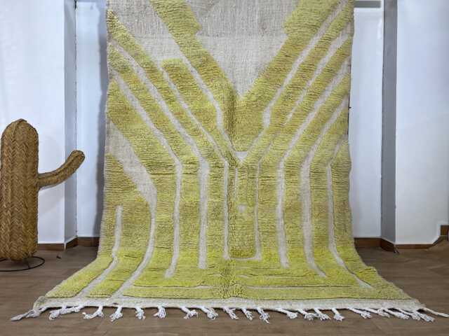 Morrocan Rug 5x7.6 Ft , Beni Ourain Handmade Black & Yellow Area Rugs For Living Room Wool Berber Rug, Azilal Area - image 1