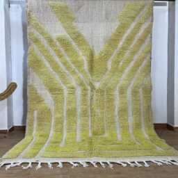 Morrocan Rug 5x7.6 Ft , Beni Ourain Handmade Black & Yellow Area Rugs For Living Room Wool Berber Rug, Azilal Area - thumbnail 2