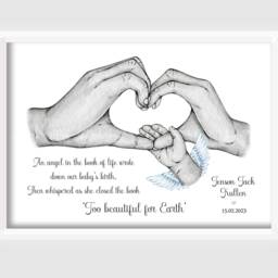Personalised Family Print Birth Hands Baby Loss Angel Wings Unframed Stillbirth Bereavement - thumbnail 2