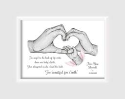 Personalised Family Print Birth Hands Baby Loss Angel Wings Unframed Stillbirth Bereavement - thumbnail 1