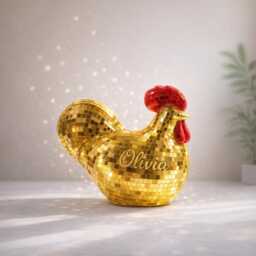 Golden Disco Chicken Mosaic Sculpture - Real Glass Mirror Tile Decor Mirrored Personalised Option - thumbnail 4