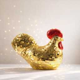 Golden Disco Chicken Mosaic Sculpture - Real Glass Mirror Tile Decor Mirrored Personalised Option - thumbnail 3
