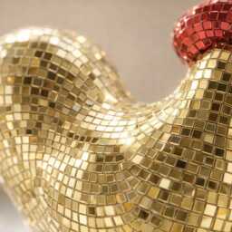 Golden Disco Chicken Mosaic Sculpture - Real Glass Mirror Tile Decor Mirrored Personalised Option - thumbnail 2