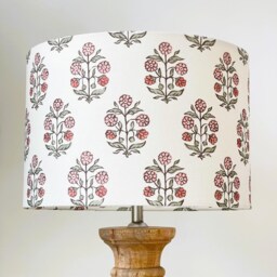 Floral Hand Block Print Inspired Drum Lampshade - Ivory/Rose Pink - thumbnail 2