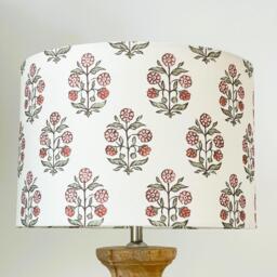 Last One - Floral Hand Block Print Inspired Drum Table Lampshade Ivory/Rose Pink