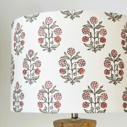Floral Hand Block Print Inspired Drum Lampshade - Ivory/Rose Pink - thumbnail 3