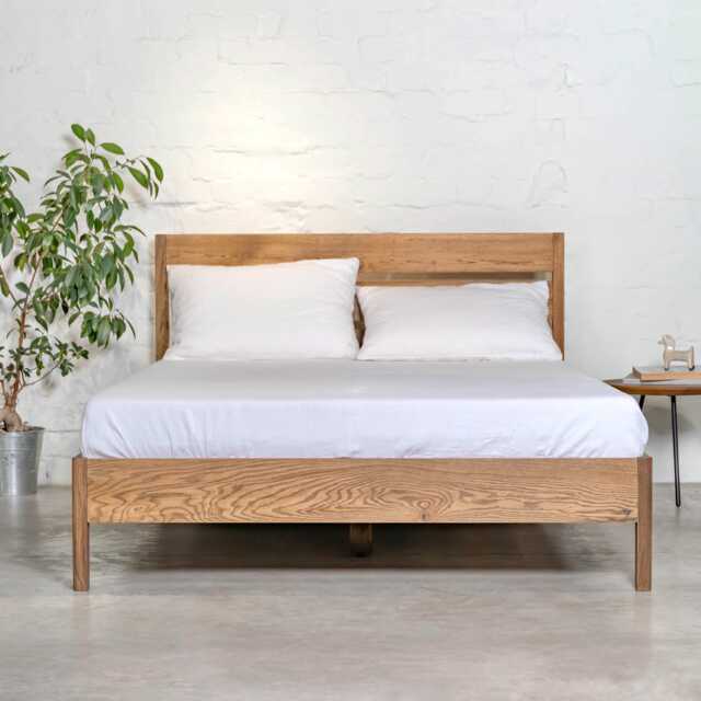 Oak Bed Frame Ulm Wooden Handmade Unique Design Minimalist Scandinavian Bedroom Loft Decor Home Gift - image 1
