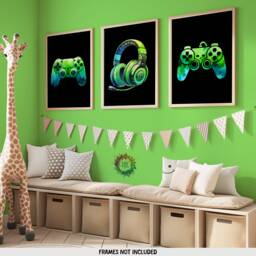 Neon Green Gamer Print Poster - Set Of 3 Gaming Prints - Game Bedroom Decor Gift For Gamers Room Video Wall Art - thumbnail 1