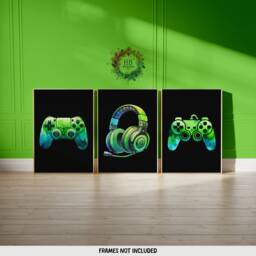 Neon Green Gamer Print Poster - Set Of 3 Gaming Prints - Game Bedroom Decor Gift For Gamers Room Video Wall Art - thumbnail 2